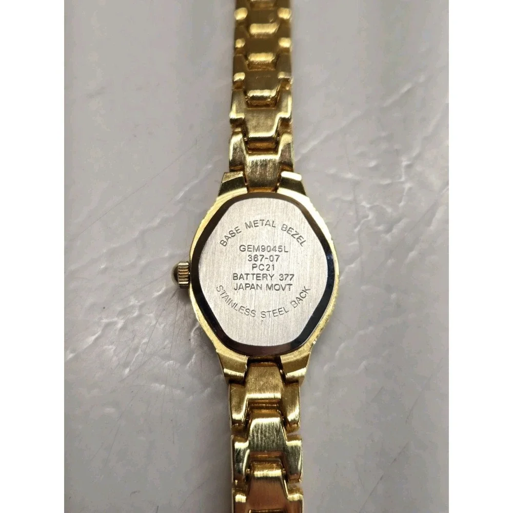 Embassy Womens Watch Gold Tone Rhinestone Bezel Small Chevron Link Bracelet